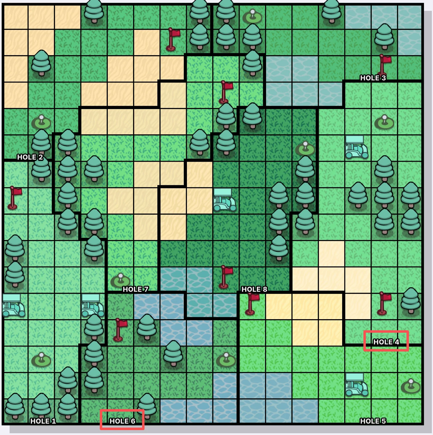 Immediately before/after Hole 5 (that means Hole 4 or Hole 6)