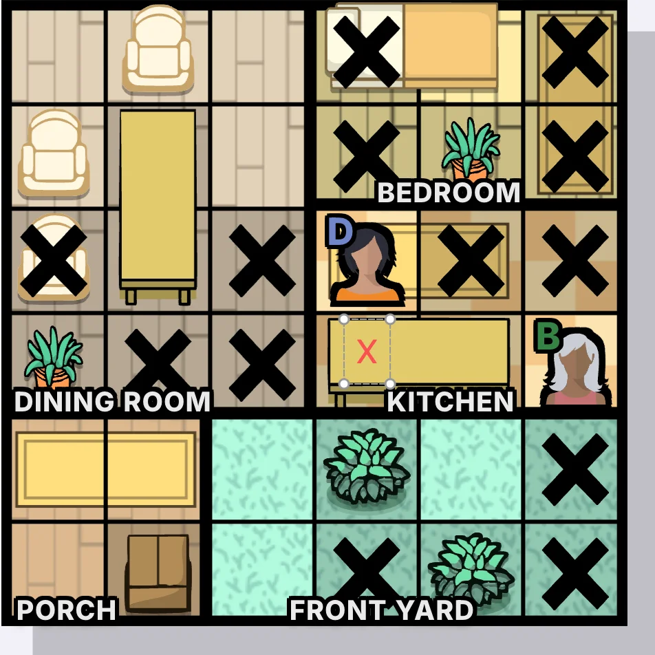 B was the only person beside a table