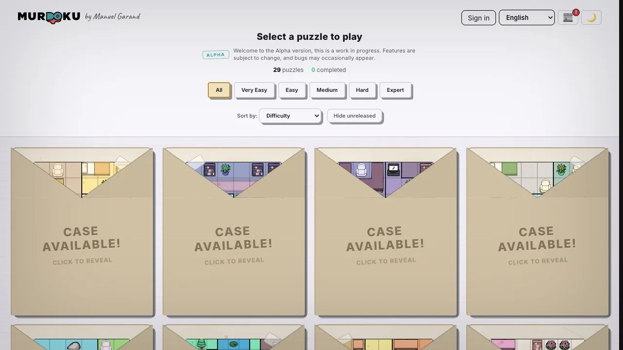 Official Murdoku online puzzle catalog