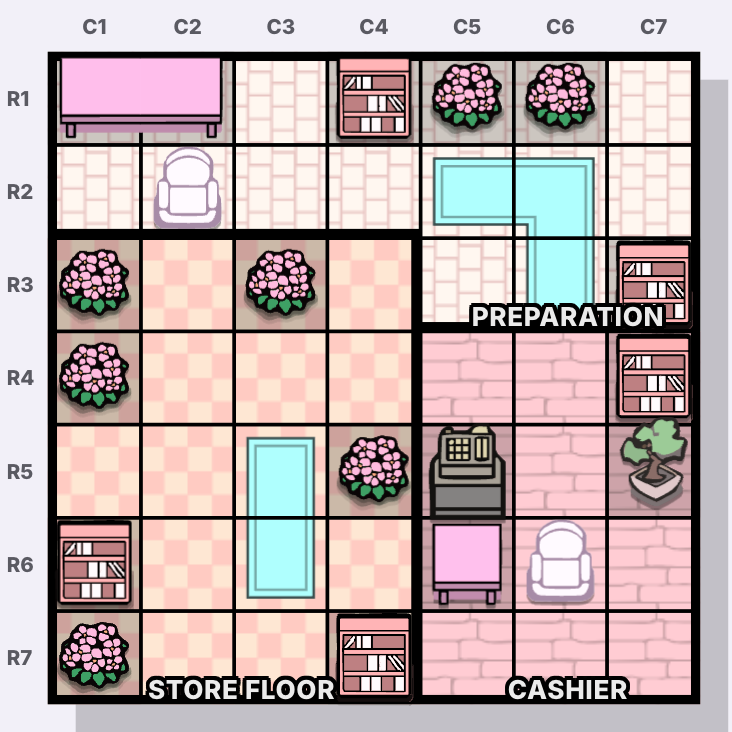 The Flower Store crime scene map